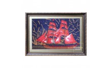 กรอบรูปผ้าปัก ภาพเรือสำเภา